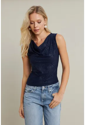 Kadın Lacivert Degaje Yaka Kolsuz Bluz LPP1297