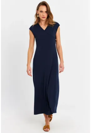 Kadın Lacivert Düğme Detaylı Kruvaze Midi Elbise MEY0011