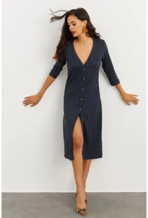 Kadın Lacivert Düğmeli Elbise İZ02464710
