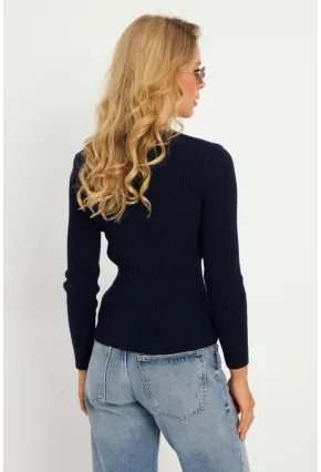 Kadın Lacivert Düğmeli Triko Hırka YV94