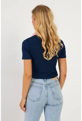 Kadın Lacivert Gömlek Yaka Bluz MK19