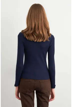 Kadın Lacivert Kare Yaka Kaşkorse Bluz GA101