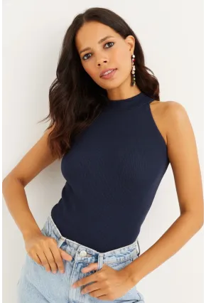 Kadın Lacivert Kaşkorse Kolsuz Bluz Yİ1566