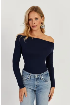 Kadın Lacivert Kayık Yaka Bluz LPP1254