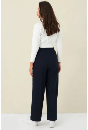 Kadın Lacivert Kontrast Bel Kumaşlı Pantolon ELA6078
