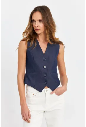 Kadın Lacivert Leopar Yelek TW21