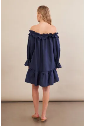 Kadın Lacivert Madonna Yaka Midi Elbise PSG1012