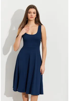 Kadın Lacivert Ön Arka U Çan Etekli Midi Elbise DMR470