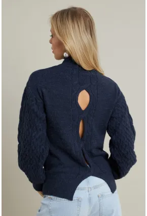 Kadın Lacivert Pencereli Kazak SE3