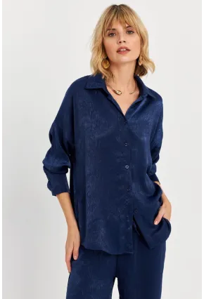 Kadın Lacivert Saten Gömlek MCAR1127