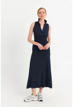 Kadın Lacivert Sırt Bağlamalı Midi Elbise MFRY2271-90