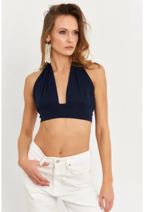 Kadın Lacivert Sırt Ve Boyun Bağlamalı Bluz EY1472