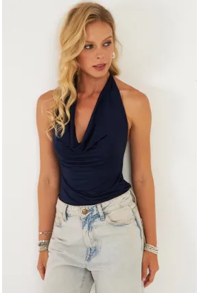 Kadın Lacivert Sırtı Açık Çıtçıtlı Body LPP1295