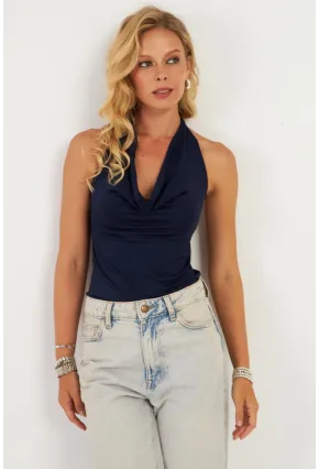 Kadın Lacivert Sırtı Açık Çıtçıtlı Body LPP1295