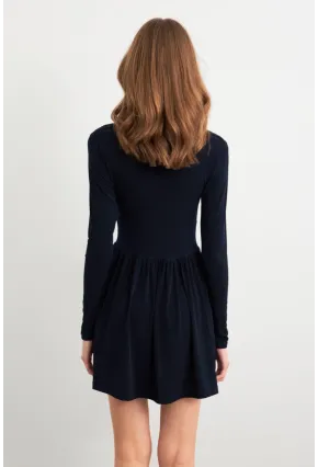 Kadın Lacivert V Yaka Mini Elbise LİK17