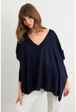 Kadın Lacivert V Yaka Salaş Bluz YV304