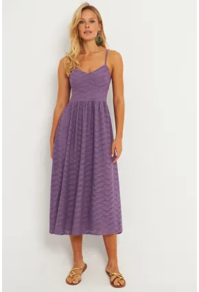Kadın Lila Astarlı Brode Midi Elbise TW70102-90