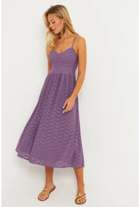 Kadın Lila Astarlı Brode Midi Elbise TW70102-90