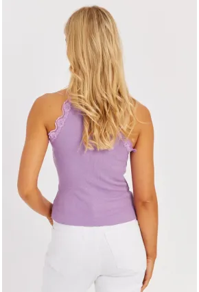 Kadın Lila Halter Yaka Dantelli Bluz MK04