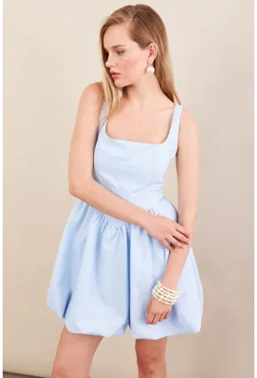 Kadın Mavi Askılı Mini Balon Elbise ERL105