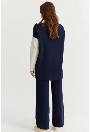 Kadın Mavi Atkılı Triko Hırka Alt Üst Takım NUV20