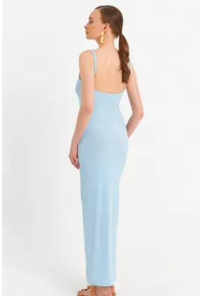 Kadın Mavi Ayarlanabilir Askılı Maxi Elbise MEN2004