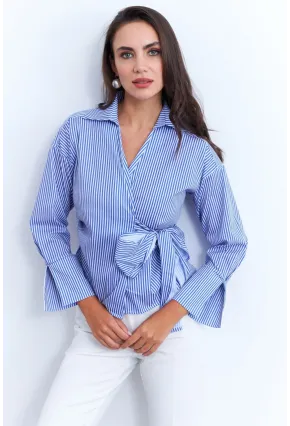 Kadın Mavi Bağlamalı Gömlek KED171