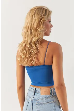 Kadın Mavi Büzgülü Crop Bluz MSH125