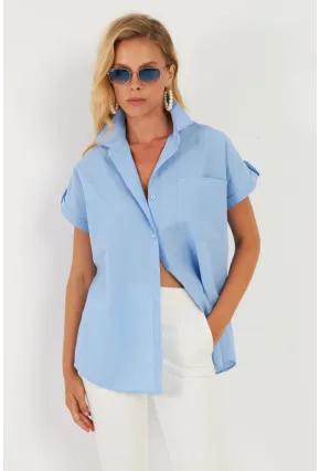 Kadın Mavi Cepli Gömlek ZER410