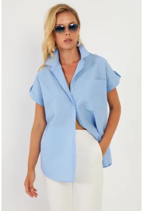 Kadın Mavi Cepli Gömlek ZER410