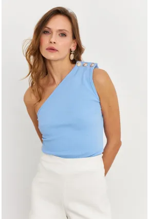 Kadın Mavi Düğme Detaylı Kaşkorse Bluz EY2711