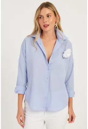 Kadın Mavi Gül Aksesuarlı Gömlek SF2540