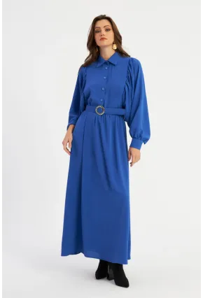 Kadın Mavi Kemerli Maxi Elbise MASF15