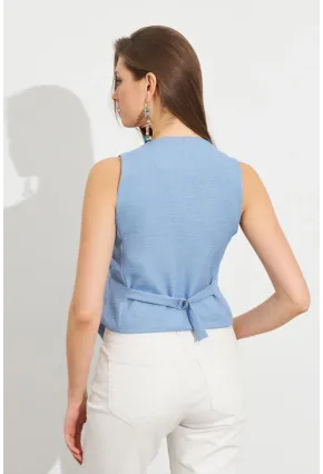 Kadın Mavi Keten Astarlı Yelek TW60046