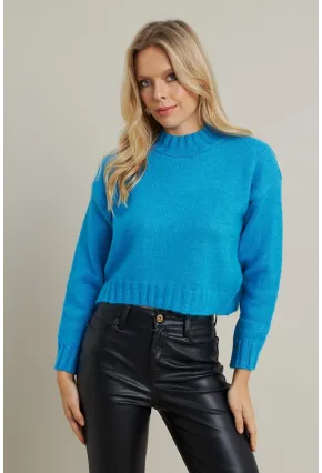 Kadın Mavi Kısa Triko Kazak YV301