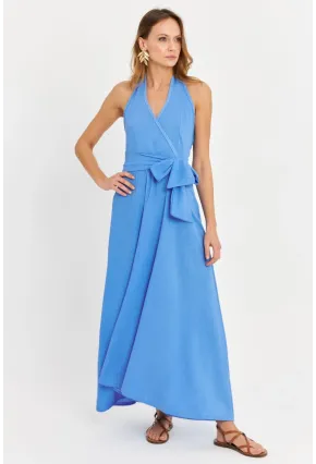 Kadın Mavi Kruvaze Bürümcük Maxi Elbise EY3053