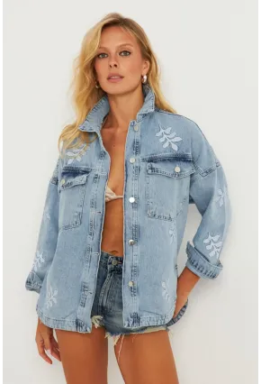Kadın Mavi Nakışlı Denim Ceket İS248