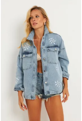 Kadın Mavi Nakışlı Denim Ceket İS248
