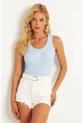 Kadın Mavi Nakışlı Kaşkorse Bluz MK17