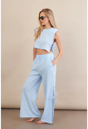 Kadın Mavi Omuzları Vatkalı Alt Üst Takım KED002