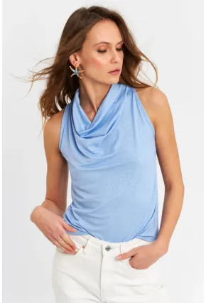 Kadın Mavi Sırt Pencereli Desenli Bluz LPP1021