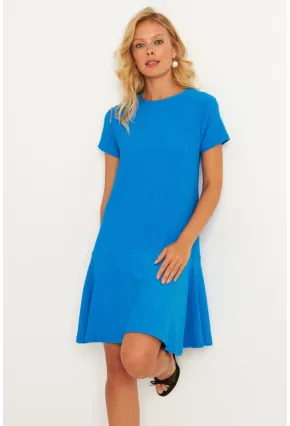 Kadın Mavi Sırtı Detaylı Bürümcük Midi Elbise ST055