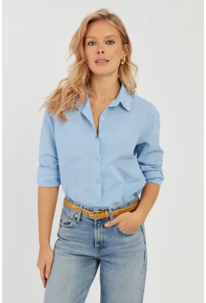 Kadın Mavi Taş Detaylı Gömlek ZER402