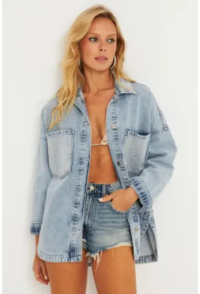 Kadın Mavi Taşlı Denim Ceket İS249