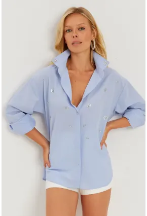 Kadın Mavi Taşlı Gömlek SF2550