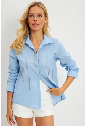Kadın Mavi Taşlı Gömlek ZER404
