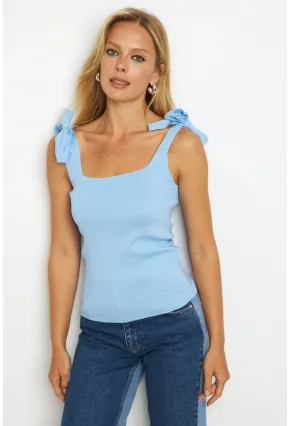 Kadın Mavi Triko Bluz YV236