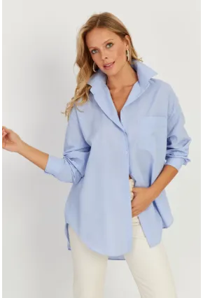 Kadın Mavi Uzun Basic Gömlek SF2535