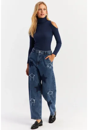 Kadın Mavi Yamalı Jean Pantolon AUR1