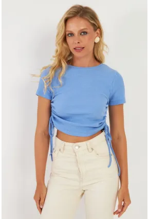 Kadın Mavi Yanları Büzgülü Kaşkorse Bluz AYD355